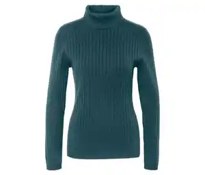 Gerippter Rollkragenpullover, petrol