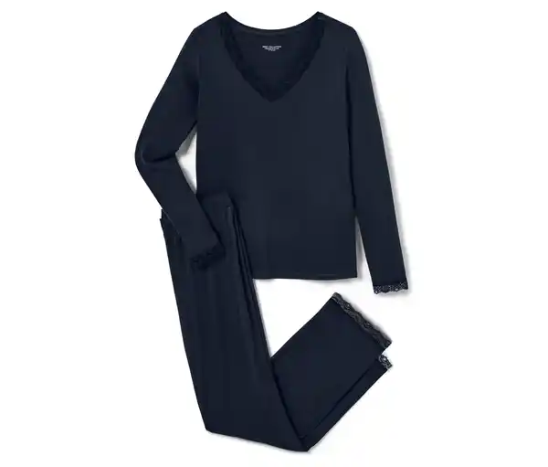 Bild 1 von Pyjama-Set mit Spitzenbesatz, dunkelblau