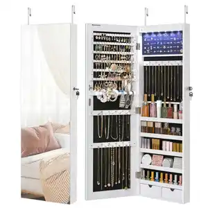 Schmuckschrank, Weiß, Glas, Textil, Holzwerkstoff, 5 Fächer, 2 Schubladen, 37x108x9.3 cm, hängend, Ordnen & Aufbewahren, Schmuckaufbewahrung