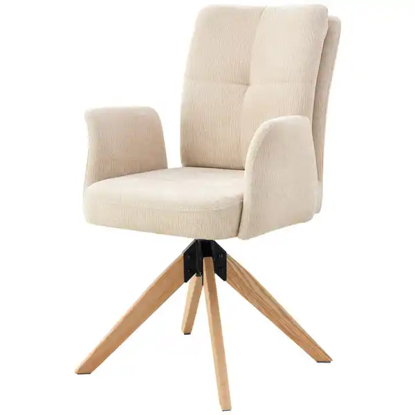 Bild 1 von Livetastic Armlehnstuhl, Beige, Holz, Metall, Textil, Eiche, Pappel, massiv, Sperrholz, Flachrohr, 60x94x66 cm, Sitzfläche 360° drehbar, Stühle