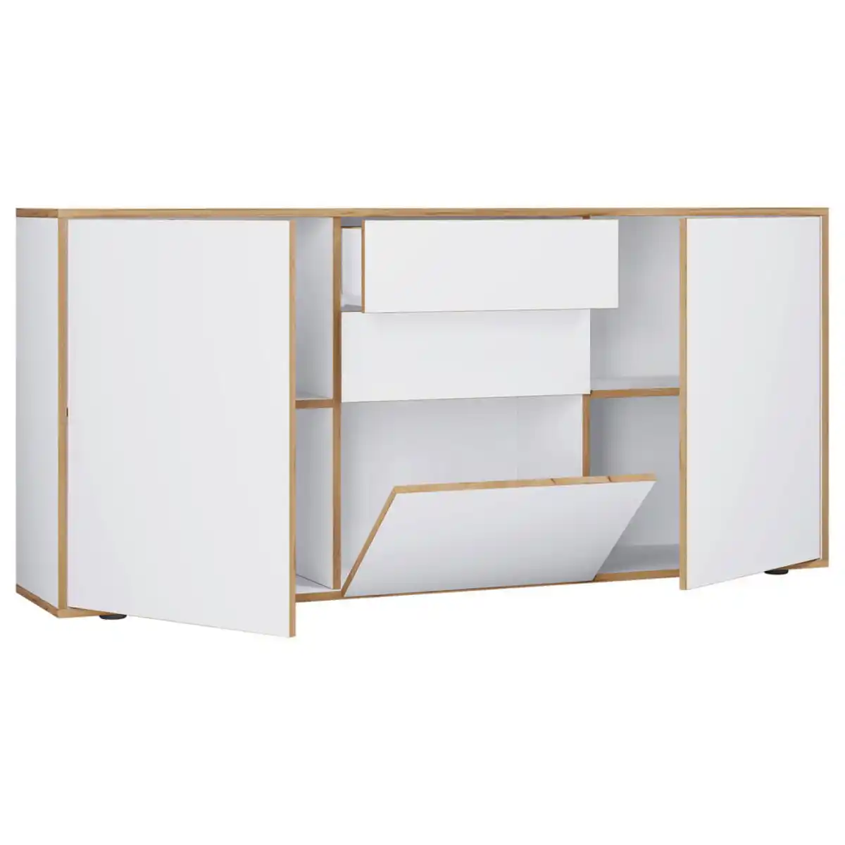 Bild 1 von Mid.you Kommode Salia, Weiß, Honigeiche, Holzwerkstoff, 2 Schubladen, 160x74x33 cm, stehend, Garderobe, Garderoben Kommoden