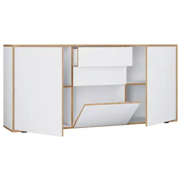 Bild 1 von Mid.you Kommode Salia, Weiß, Honigeiche, Holzwerkstoff, 2 Schubladen, 160x74x33 cm, stehend, Garderobe, Garderoben Kommoden
