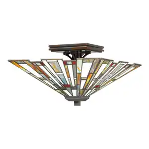 Elstead Lighting Deckenleuchte Maybeck, Mehrfarbig, Dunkelbraun, Metall, Glas, Naturmaterialien, 19.6 cm, Grüner Punkt, Europäischer Sicherheitsstandard, Schutzklasse I (Erdungsanschluss), CE, Lamp