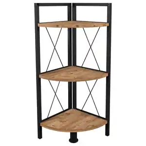 Mid.you Eckregal Insasi, Schwarz, Honigeiche, Metall, 3 Fächer, 34x87x34 cm, stehend, Wohnzimmer, Regale, Eckregale