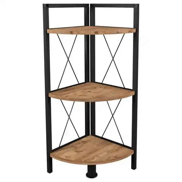 Bild 1 von Mid.you Eckregal Insasi, Schwarz, Honigeiche, Metall, 3 Fächer, 34x87x34 cm, stehend, Wohnzimmer, Regale, Eckregale