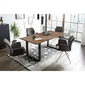 Livetastic Tischgruppe, Dunkelgrau, Walnuss, Holz, Metall, Textil, Akazie, massiv, rechteckig, Stativgestell, 90x75x160 cm, Esszimmer, Tische, Esstische