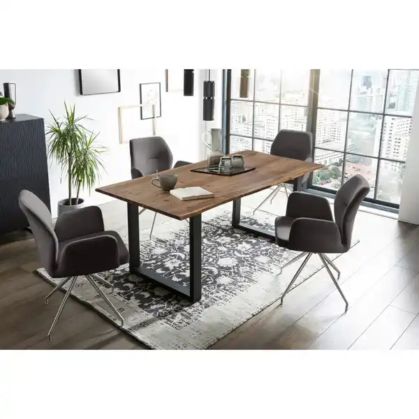 Bild 1 von Livetastic Tischgruppe, Dunkelgrau, Walnuss, Holz, Metall, Textil, Akazie, massiv, rechteckig, Stativgestell, 90x75x160 cm, Esszimmer, Tische, Esstische