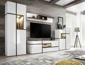 Wohnwand Cross Weiß/Ulmefarben, Weiß, Ulmefarben, Weiß Hochglanz