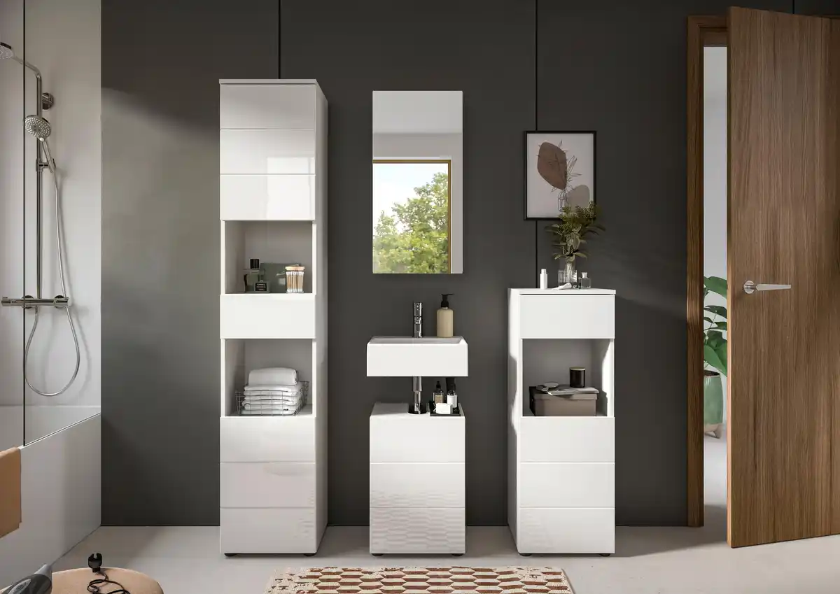 Bild 1 von Badezimmer Vira 4-tlg. mit LED ca. 114 cm Weiß, Weiß Hochglanz