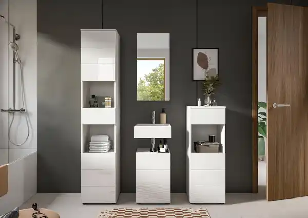 Bild 1 von Badezimmer Vira 4-tlg. mit LED ca. 114 cm Weiß, Weiß Hochglanz