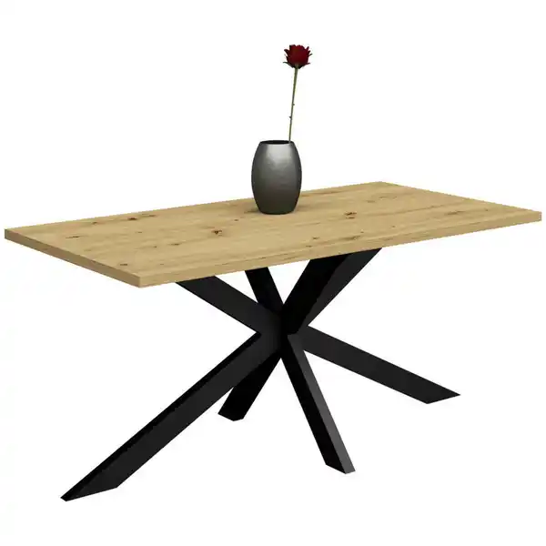 Bild 1 von Livetastic Esstisch, Schwarz, Eiche, Metall, Holzwerkstoff, rechteckig, Drehkreuz, 90x78x180 cm, Esszimmer, Tische, Esstische