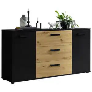 Carryhome Sideboard, Schwarz, Eiche Artisan, Kunststoff, Holzoptik, 2 Fächer, 3 Schubladen, 150x78.9x38.5 cm, FSC Mix, Beimöbel erhältlich, stehend, Schlafzimmer, Schlafzimmer Kommoden