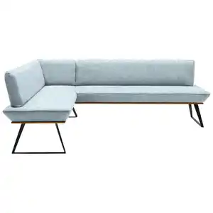 Voleo Eckbank, Schwarz, Eiche, Hellblau, Holz, Metall, Textil, Eiche, massiv, 5-Sitzer, L-Form, 223x163 cm, Stoffauswahl, seitenverkehrt erhältlich, Esszimmer, Bänke, Eckbänke