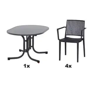 Siena Garden Gartengarnitur Urban Lights, Anthrazit, Metall, Kunststoff, 5-teilig, 90x80x138 cm, Tisch klappbar, UV-beständig, wetterbeständig, Stühle stapelbar, Gartenmöbel, Gartenmöbel-Sets