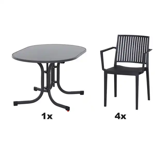 Bild 1 von Siena Garden Gartengarnitur Urban Lights, Anthrazit, Metall, Kunststoff, 5-teilig, 90x80x138 cm, Tisch klappbar, UV-beständig, wetterbeständig, Stühle stapelbar, Gartenmöbel, Gartenmöbel-Sets