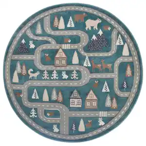 Hanse Home Kinderteppich Adventures, Grün, Grau, Kunststoff, Fahrzeuge, rund, Oeko-Tex® Standard 100, für Fußbodenheizung geeignet, in verschiedenen Größen erhältlich, pflegeleicht, strapazier