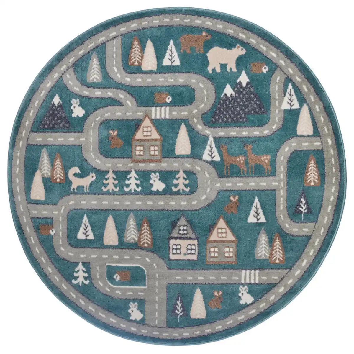 Bild 1 von Hanse Home Kinderteppich Adventures, Grün, Grau, Kunststoff, Fahrzeuge, rund, Oeko-Tex® Standard 100, für Fußbodenheizung geeignet, in verschiedenen Größen erhältlich, pflegeleicht, strapazier