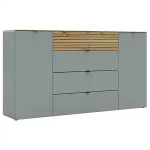 Voleo Sideboard, Grün, Eiche Artisan, Metall, 4 Fächer, 4 Schubladen, 181x99x41 cm, Beimöbel erhältlich, stehend, in verschiedenen Holzdekoren erhältlich, Schlafzimmer, Schlafzimmer Kommoden