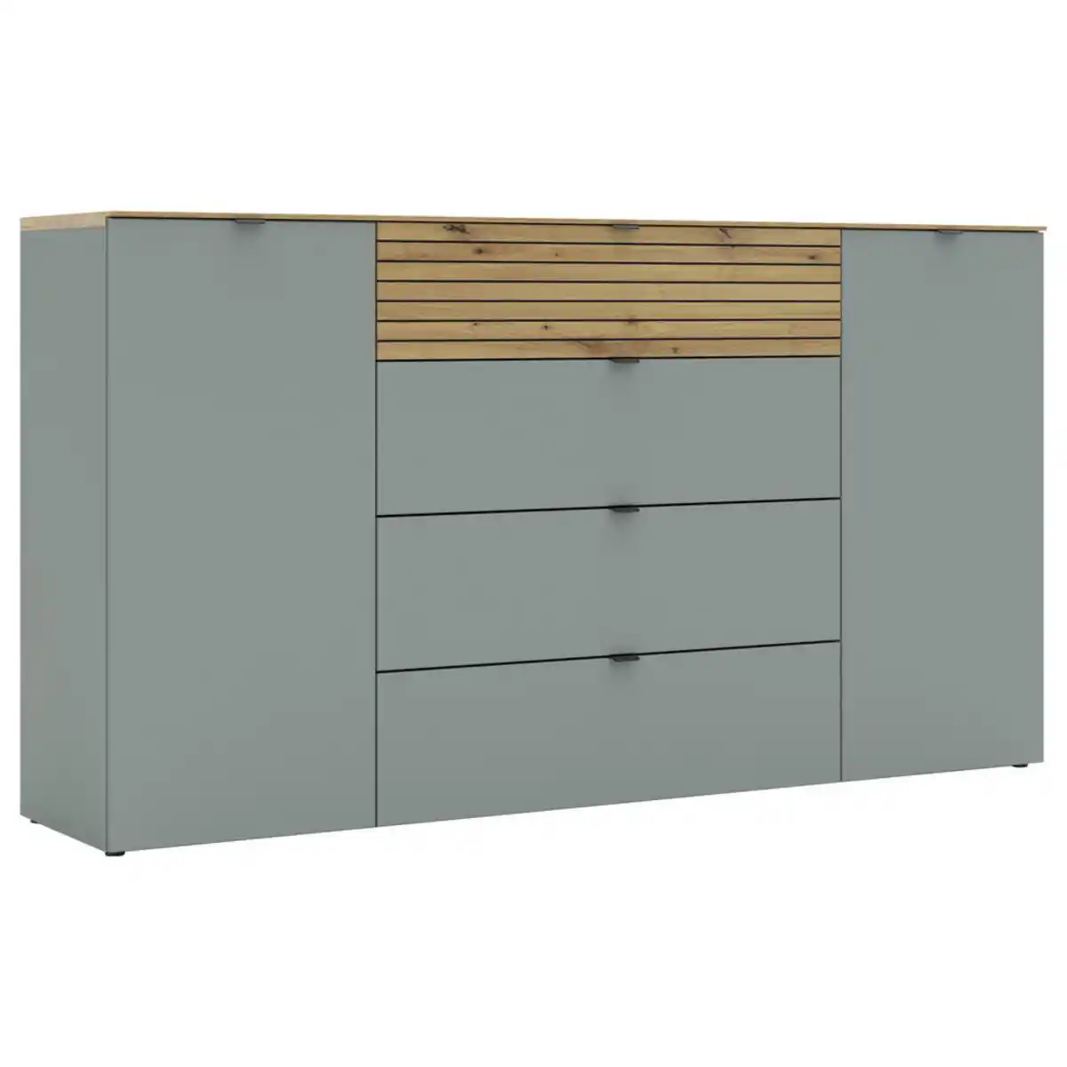 Bild 1 von Voleo Sideboard, Grün, Eiche Artisan, Metall, 4 Fächer, 4 Schubladen, 181x99x41 cm, Beimöbel erhältlich, stehend, in verschiedenen Holzdekoren erhältlich, Schlafzimmer, Schlafzimmer Kommoden