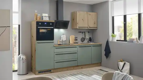 Bild 1 von Küchenzeile - Schilfgrün matt - 260 cm - inkl. Elektrogeräten - ASCOLI