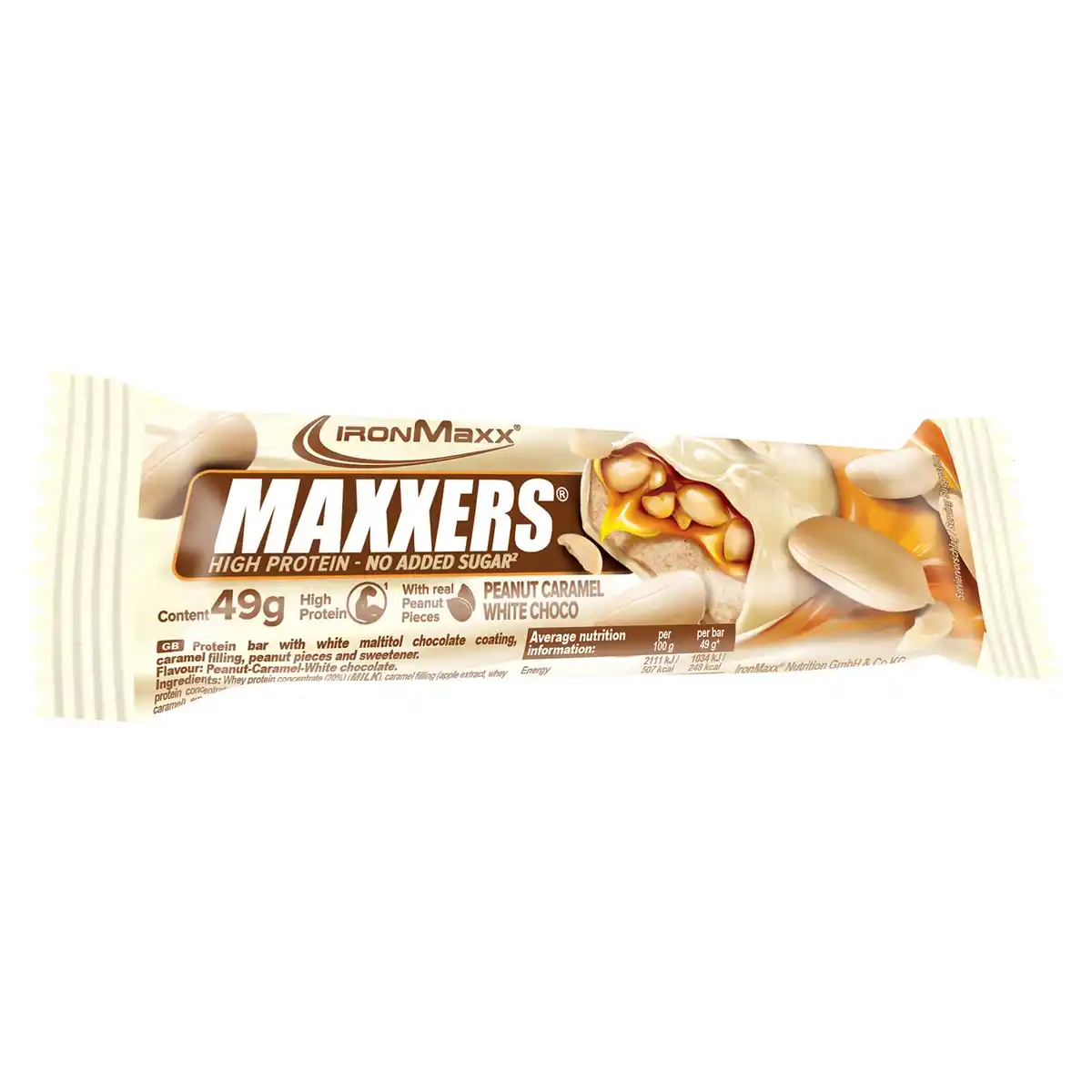Bild 1 von IRONMAXX Maxxers Protein Riegel 49 g, White Peanut Caramel