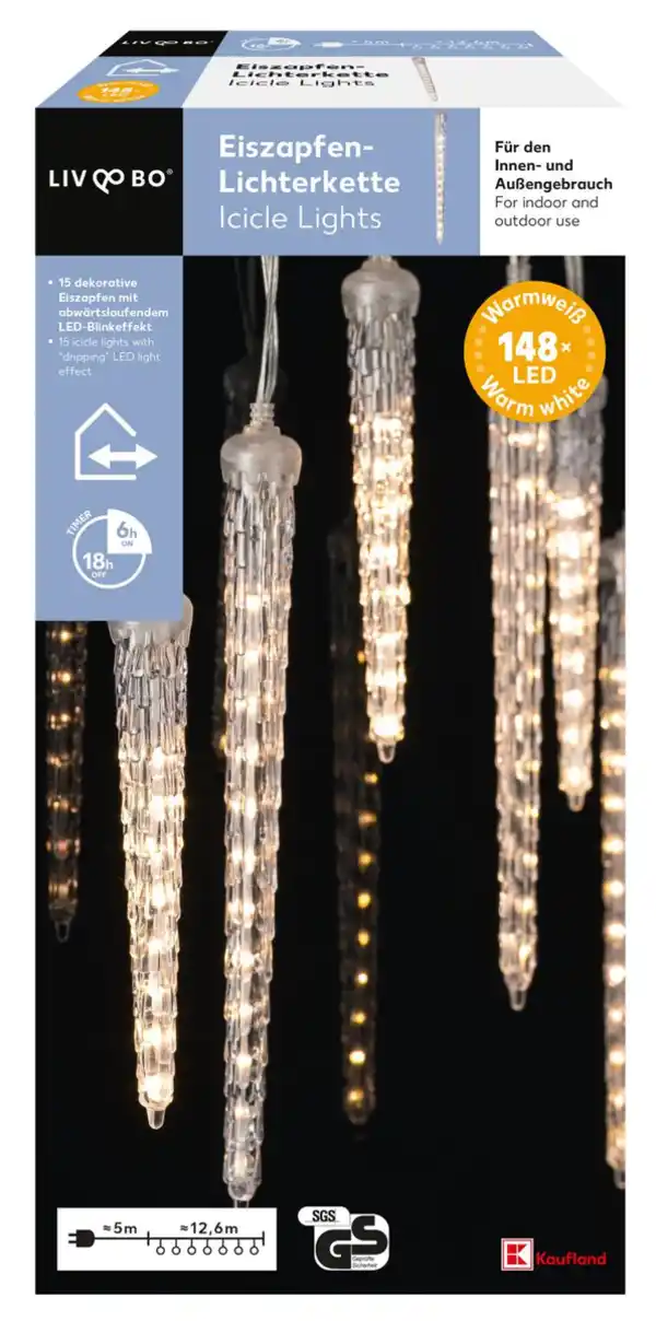 Bild 1 von LIV&BO® LED-Eiszapfen-Lichterkette mit 148 warmweißen LEDs