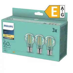 PHILIPS LED-Filament-Birnen E27 7 W, 806 lm, 2.700 K, 3-St.-Packg.