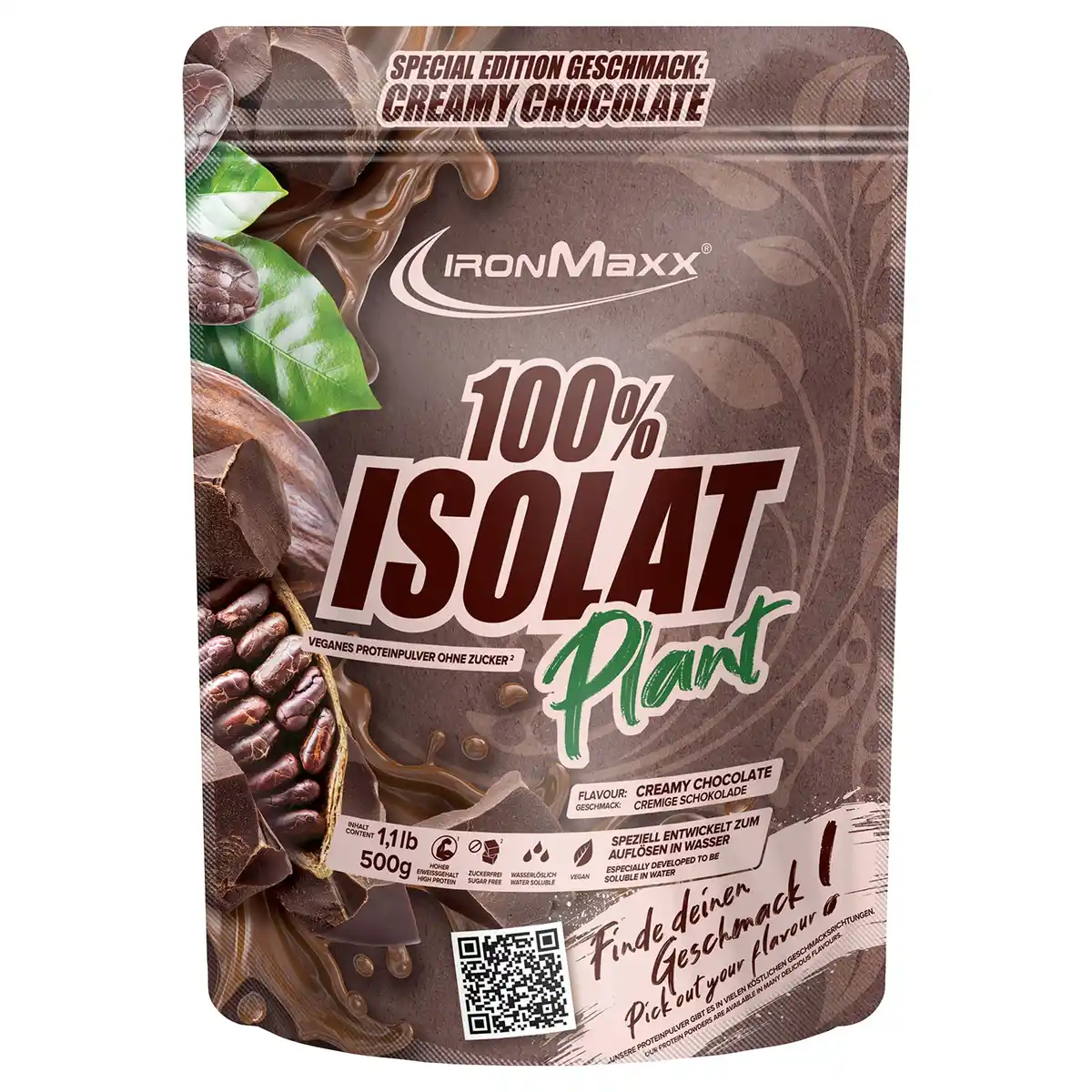 Bild 1 von IRONMAXX 100 % Isolat Plant Pulver 500 g, Cremige Schokolade