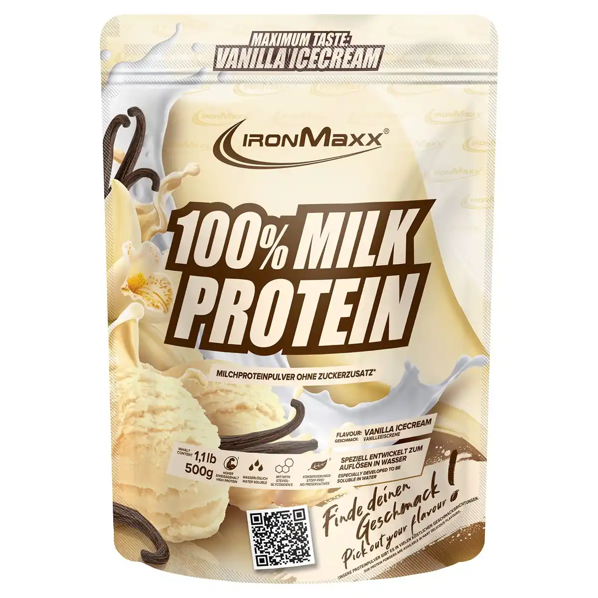 Bild 1 von IRONMAXX 100 % Milk Protein Pulver 500 g, Vanilla
