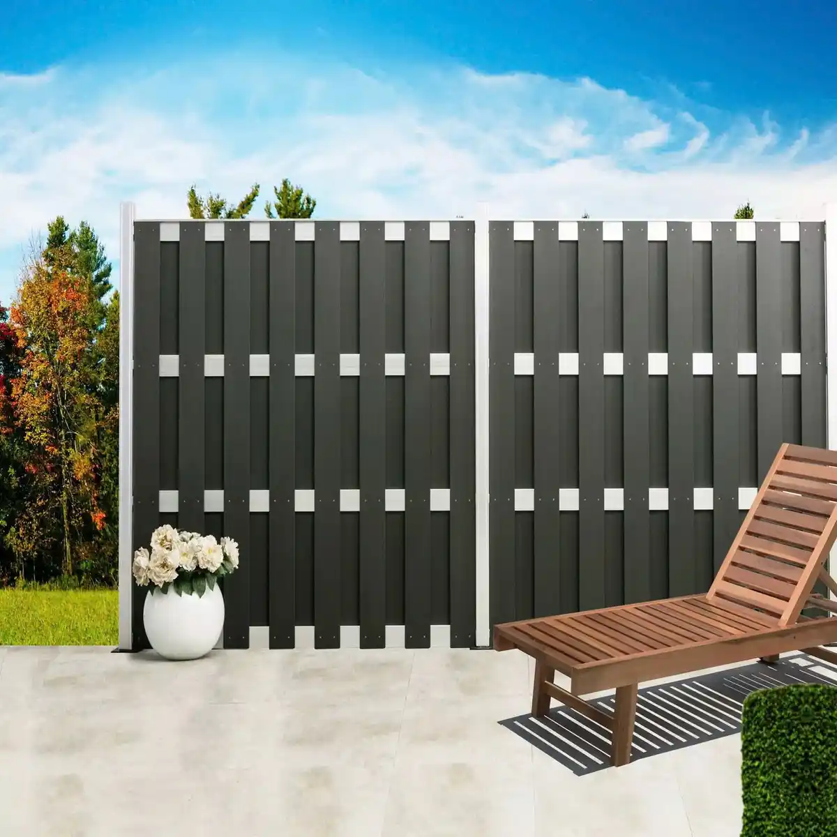 Bild 1 von WPC-Sichtschutzzaun CARMENO Pfosten mit Kappe, ca. 68 x 68 x 185 cm - Schwarz