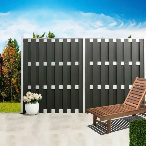 Bild 1 von WPC-Sichtschutzzaun CARMENO Pfosten mit Kappe, ca. 68 x 68 x 185 cm - Schwarz