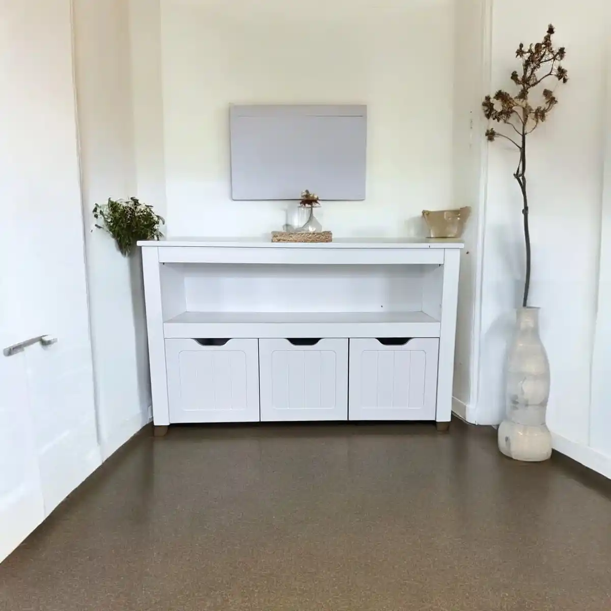 Bild 2 von Regal mit drei Schubladen & offener Ablage,  Aufbewahrungsschrank, ca. 102 x 30 x 60 cm - Weiß