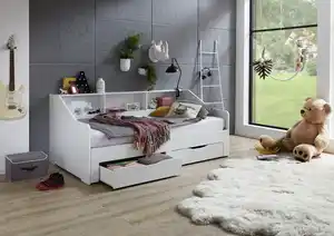 Funktionsbett RENE von 90 auf 180 x 200 cm ausziehbar, mit 2 Schublade & Regal, weiß