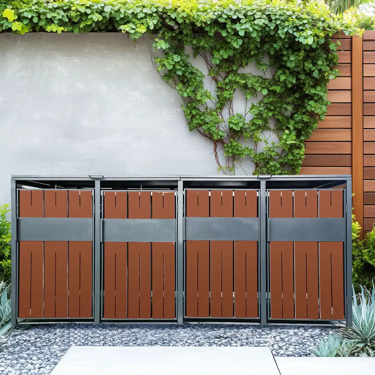 Bild 1 von 4er Mülltonnenbox für max. 4x 240 L Mülltonnen aus Stahl - Anthrazit