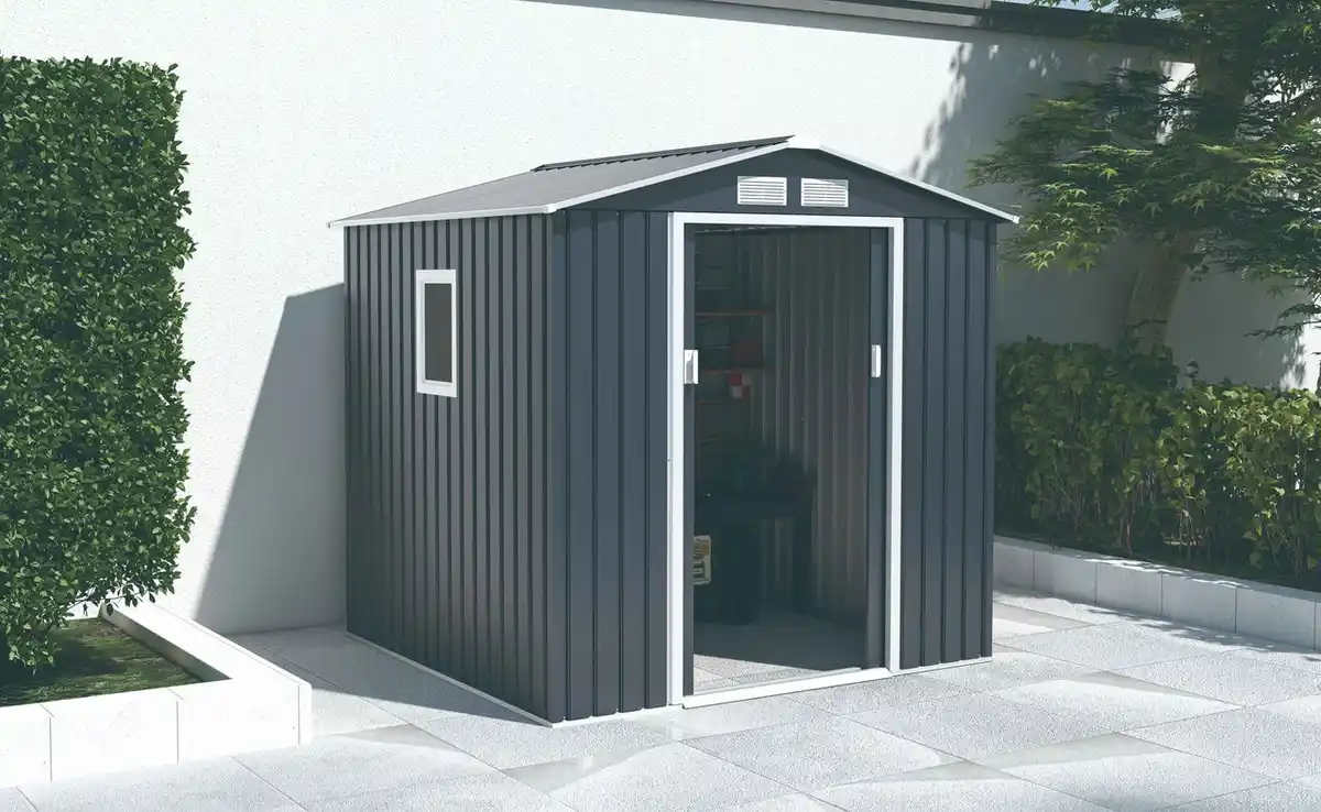 Bild 2 von Metallgerätehaus "HANNA", ca. 213 x 195 x 205 cm - Grau/Weiß