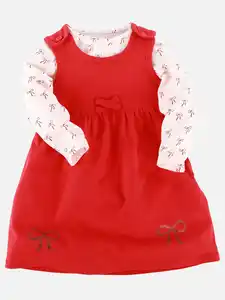 Baby Mädchen 2er Set bestehend aus Shirt und Trägerrock Rot