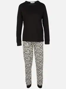 Damen Pyjama mit gemusterter Hose Schwarz