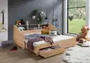 Bild 3 von Funktionsbett RENE ausziehbar (90-180x200 cm), mit 2 Schubladen & Regal, Eiche Artisan Dekor