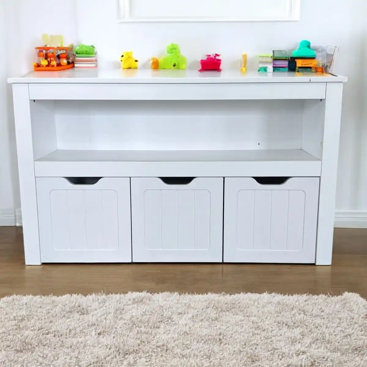 Bild 3 von Regal mit drei Schubladen & offener Ablage,  Aufbewahrungsschrank, ca. 102 x 30 x 60 cm - Weiß