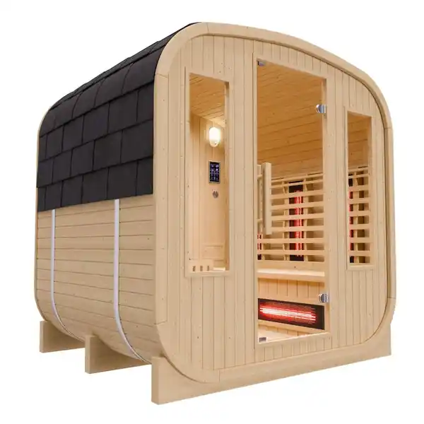 Bild 1 von Cube Infrarot-Fasssauna RICHMOND – Hybrid-Technologie, Infrarot, inkl. Harvia 6KW Ofen