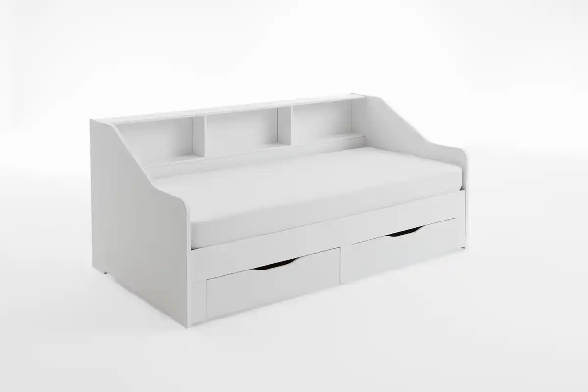 Bild 4 von Funktionsbett RENE von 90 auf 180 x 200 cm ausziehbar, mit 2 Schublade & Regal, weiß