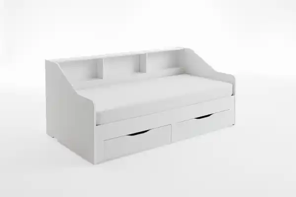 Bild 4 von Funktionsbett RENE von 90 auf 180 x 200 cm ausziehbar, mit 2 Schublade & Regal, weiß