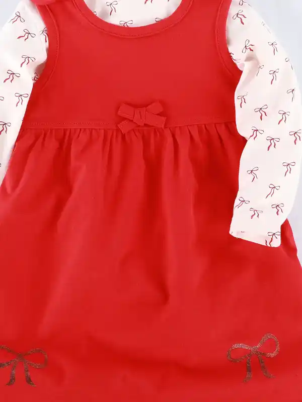 Bild 3 von Baby Mädchen 2er Set bestehend aus Shirt und Trägerrock Rot