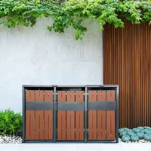 3er Mülltonnenbox aus Stahl, ca. 198,5 x 80 x 116 cm - Anthrazit