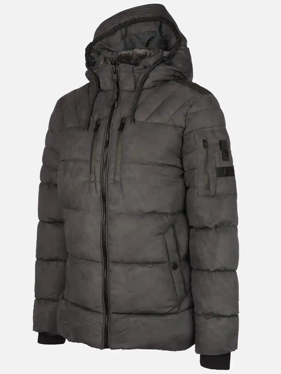 Bild 3 von Herren Velour Steppjacke mit Kapuze Grau