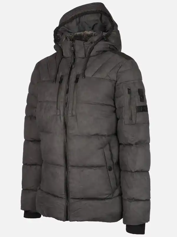 Bild 3 von Herren Velour Steppjacke mit Kapuze Grau