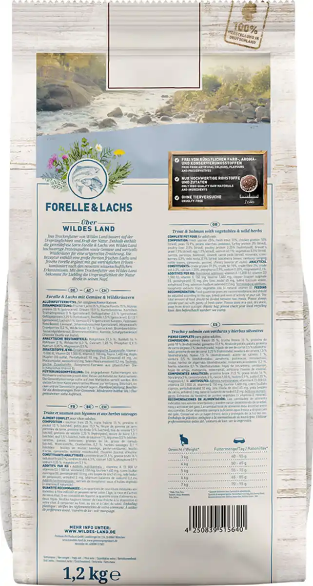 Bild 2 von Wildes Land Katzentrockenfutter Forelle Lachs, 1,2 kg