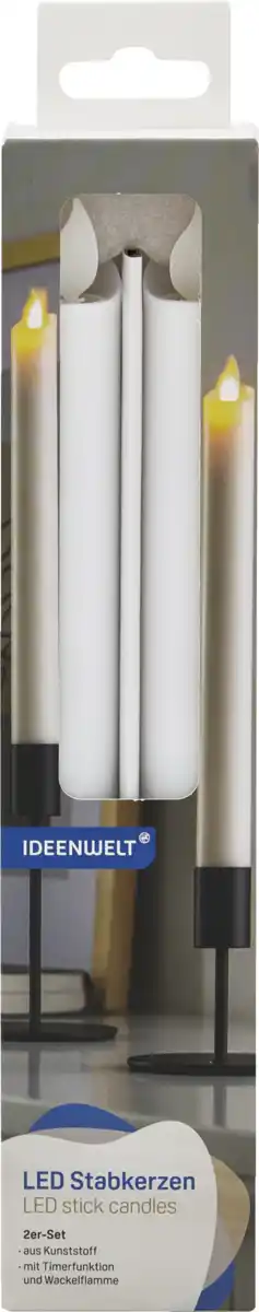 Bild 1 von IDEENWELT 2er Set LED-Stabkerzen weiß