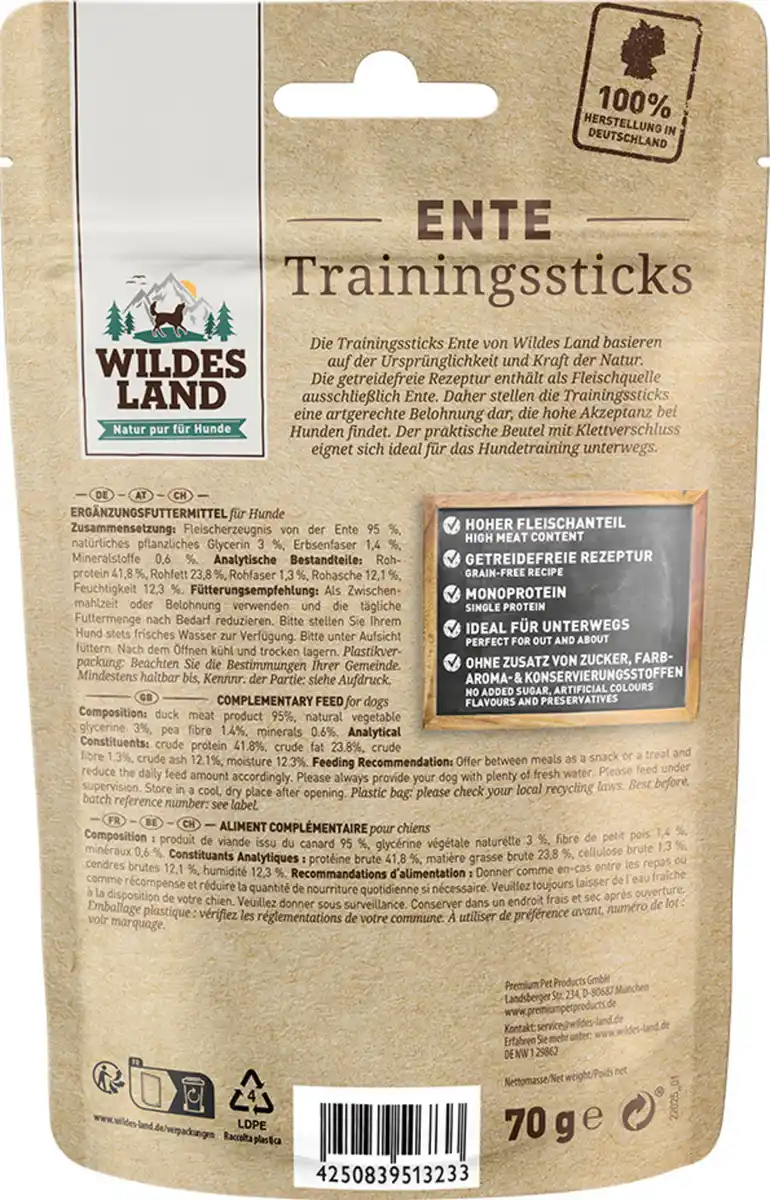 Bild 2 von Wildes Land Hundesnack Trainingssticks Ente, 70 g