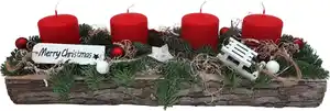 Adventstablett mit 4 Kerzen 15 x 6 x 46 cm Birke rot